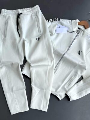 Calvin Klein Men’s Minimalist Logo Tracksuit – Off-White/Cream